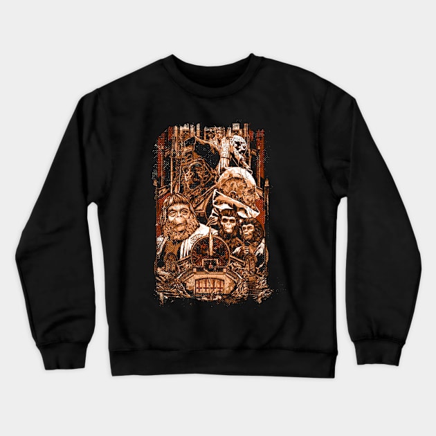 Apocalyptic Descent Unveiling Beneath The Planet Of The Apes Crewneck Sweatshirt by Skateboarding Flaming Skeleton